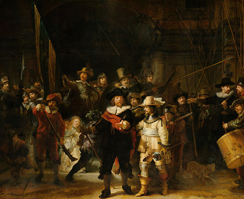 Rembrandt Harmensz. van Rijn, Night Watch, Gunners of district II led by captain Frans Banninck Cocq, 1642, Rijksmuseum, Amsterdam
